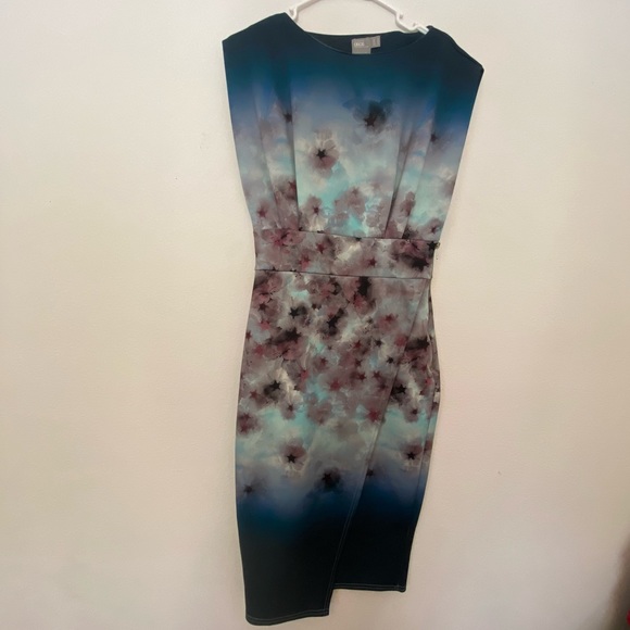 NWOT ASOS size 6 MIDI dress with asymmetrical hemline with watercolor effect - Picture 2 of 16